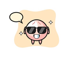 Cartoon mascot of meat bun with cool gesture