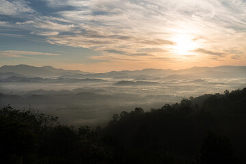Mountain views with the mist in the morning in Phang Nga