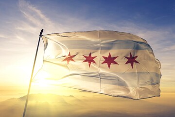 Chicago of Illinois of United States flag waving on the top