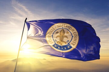Louisville of Kentucky of United States flag waving on the top - obrazy, fototapety, plakaty