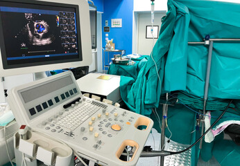 Transesophageal Echocardiography (TEE) during open heart surgery.