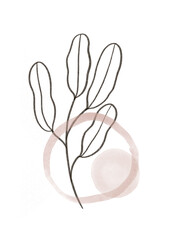 Abstract trendy floral drawing, stylized scandinavian botanic