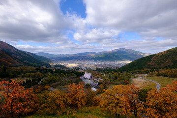 A top view of Yufuin town, Oita, Kyushu Japan