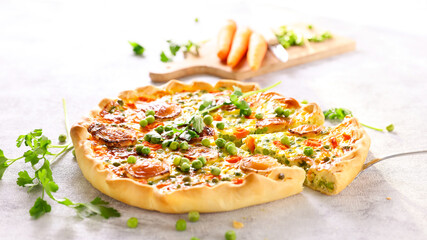 vegetable pie or quiche with slice