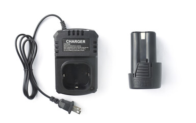 Charger for cordless drill with spare battery Isolated on white background