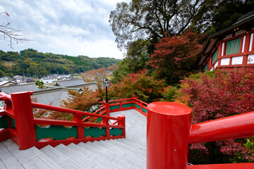 A red stairway to Yutoku Inari Shrine in Saga