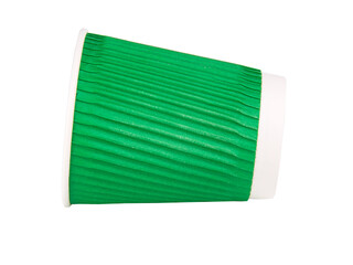 Green paper corrugated cup for coffee isolated on the white background