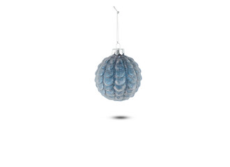 Blue christmas balls covered with snow decoration toy isolated on white background​ with​ clipping​ path​