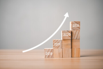 The growth of interest rate financial, stocks and economy every year. The blocks of wood are...