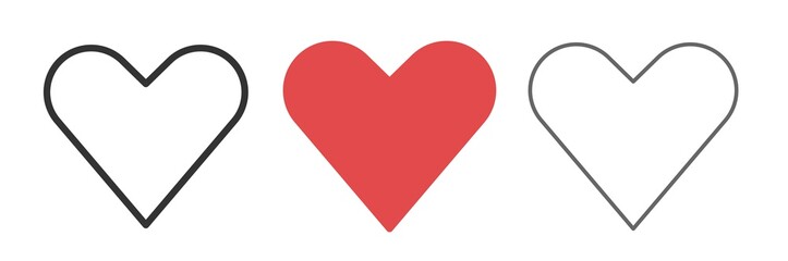 Heart icon set. Live stream video, chat. Social nets red heart web buttons isolated on white background. Valentines Day. illustaration.