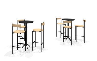 2セットのハイテーブルとチェアの3dレンダリング