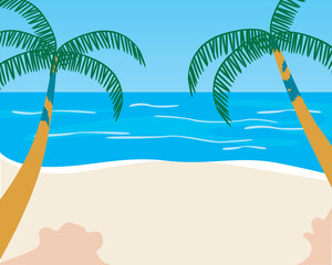 Sea beach for copy space, flat vector stock illustration with palms on the beach as overlay template