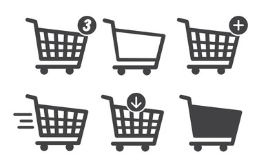 Shopping cart set. Add to shopping cart. Number of items in the shopping cart. Lines icons set.