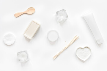 monochrome cosmetic set in SPA concept on white background