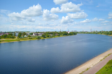 View of the Velikaya River from the wall of the Pskov Kremlin, Pskov, Russia
