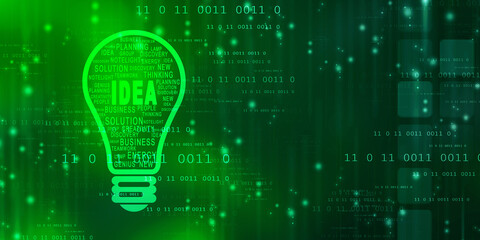2d illustration bulb future technology, innovation background, creative idea concept 