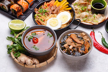 Asian food. Chinese, Japanese and Thai cuisine