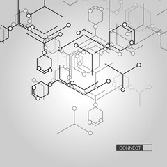 Connecting shapes on light background. Business network concept. Banner design. Geometric art. Medical technology science background