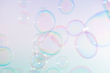 Beautiful transparent colorful soap bubbles background.	