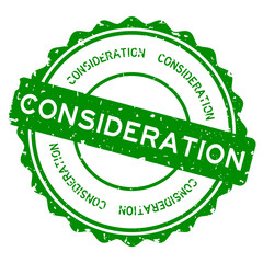 Grunge green consideration word round rubber seal stamp on white background