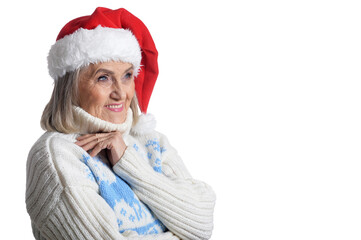 happy senior woman in Santa hat