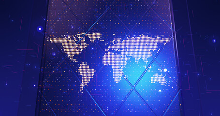 Obraz premium Broadcast 3D News Opening. Digital Cube Globe. 3D Illustration Render. Digital Technologies, Computer Networks, Social Media, Big Data.