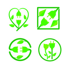 4 set icon Renewable energy logo template vector icon design, Green Plug Power Consumption.