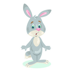 Little funny bunny.  In cartoon style. Isolated on white background. Vector illustration.