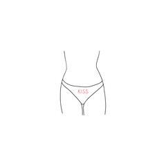 The girl's legs are posing in panties with red inscription Kiss. Minimalism style. The design for decor, paintings, fashion lingerie, panty packaging, tattoos, advertising, t-shirt printing.
