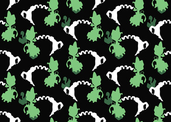 Vector texture background, seamless pattern. Hand drawn, green, white, black colors.