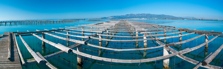 Obraz premium L'Avi Agusti Mussel Farm, Sant Carles de la Rapita Village, The Ebre Delta Natural Park, Terres de l'Ebre, Tarragona, Catalonia, Spain