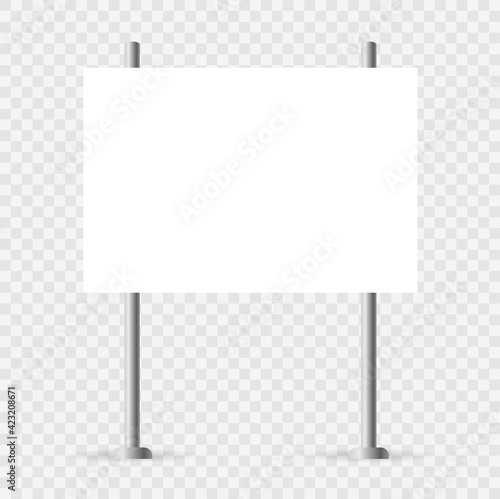 Yard Sign Mockup White Realistic Advertising Banner Horizontal Mock Up Vector Illustration Blank Empty Billboard Isolated Wall Mural Bohdan