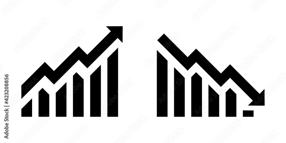 Poster growth vector icon. graph or diagram with arrow going up and down. graph rise and fall business. vec