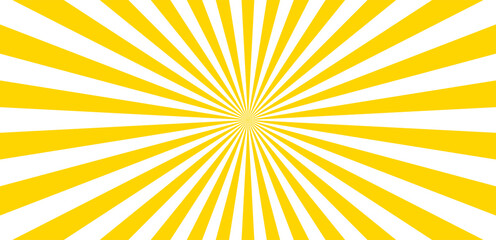 Sun ray vector  background. Radial beam sunrise or sunset light retro design illustration. Summer yellow explosion backdrop.