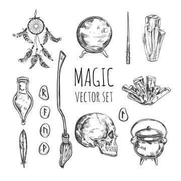 Witchcraft, wicca magic hand drawn collection
