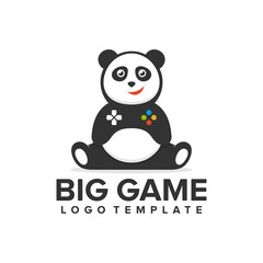 Big game logo template - game stick joystick and cute panda bear
