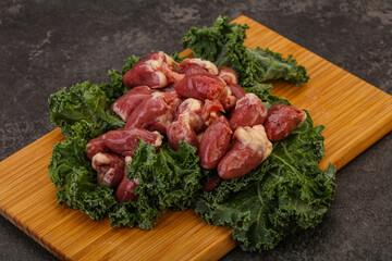 Raw chicken hearts for cooking