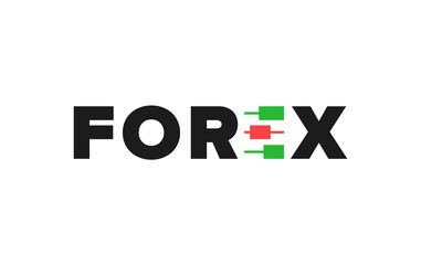 FOREX word mark logo design with bars candlesticks as E - creative logotype