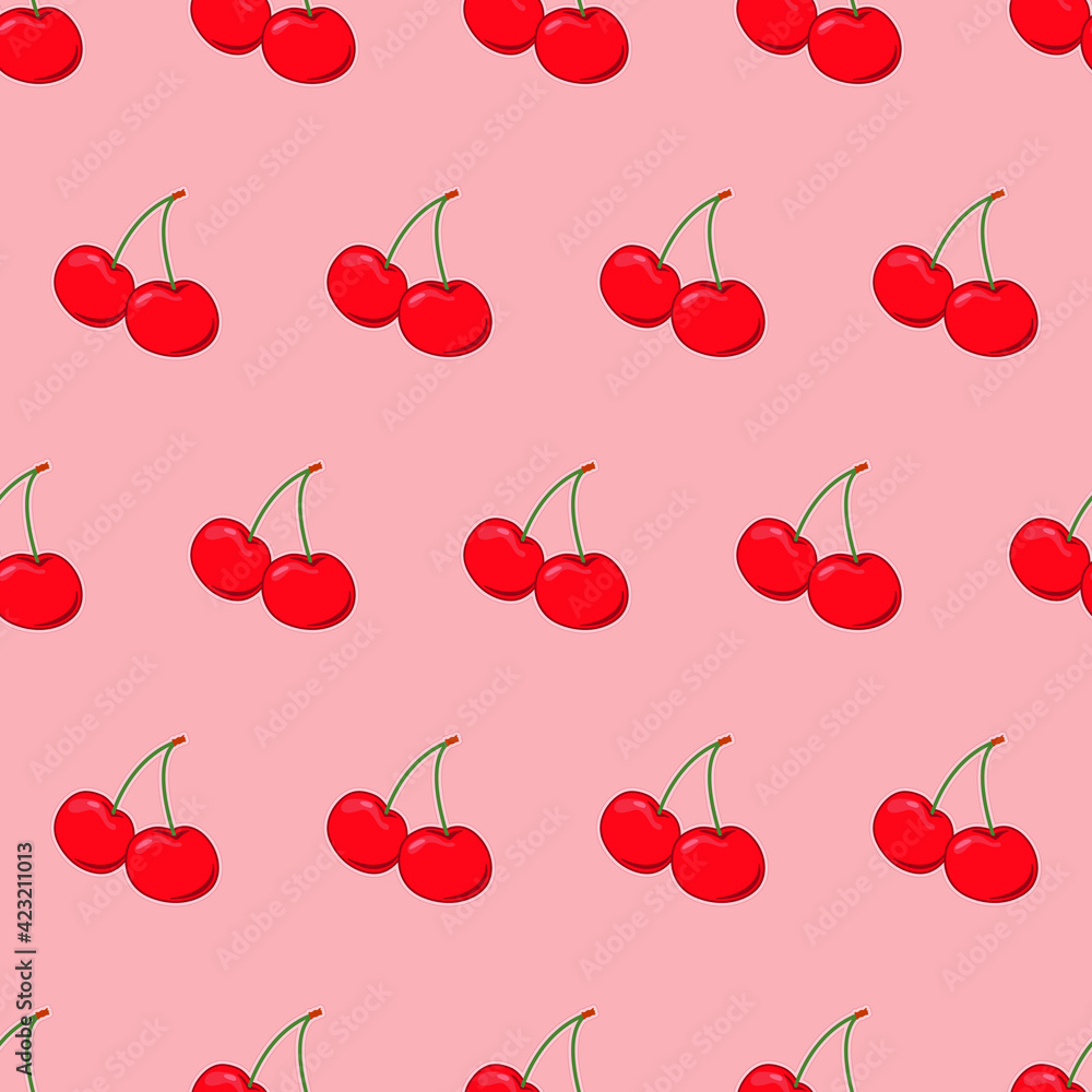Poster cherry wallpaper pattern. vector seamless double cherry pink pattern.