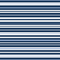Abstract vector seamless pattern with colored parallel horizontal navy blue and white stripes of different width. Colorful geometric striped background for interior design, textile, wrapping paper