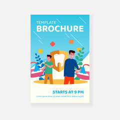 Father and son brushing teeth. Man and boy with toothbrushes in bathroom flat vector illustration. Morning, hygiene, tooth care concept for banner, website design or landing web page