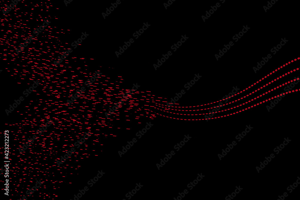 Poster Tiny red dashes merge into wavy lines on a white background