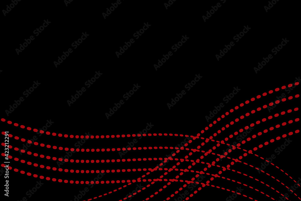 Poster Two groups of lines composed of red circles that intersect on a black background