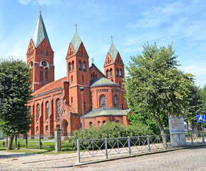 Fototapeta na wymiar St. Michael's Church (former Protestant reform church of Insterburg, 1890). Chernyakhovsk, Kaliningrad region