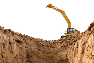 Crawler Excavators are in the construction site with bucket lift up on isolated white background
