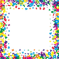 Falling letters of English language. Bright flying words of Latin alphabet. Foreign languages study concept. Brilliant back to school banner on white background.