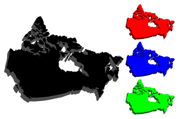 3D map of Canada - black, blue and green - vector illustration