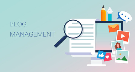 Flat illustration of Blog Management․ Modern Vector Icon. Blogging, Management, Online Blog. Content Management. Creative Writing - Vector