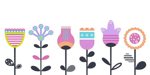 Flat vector flowers in a folk style. 