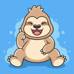 Cute Sloth with Thumb Up Expression. Animal Vector Icon Illustration, Isolated on Premium Vector.